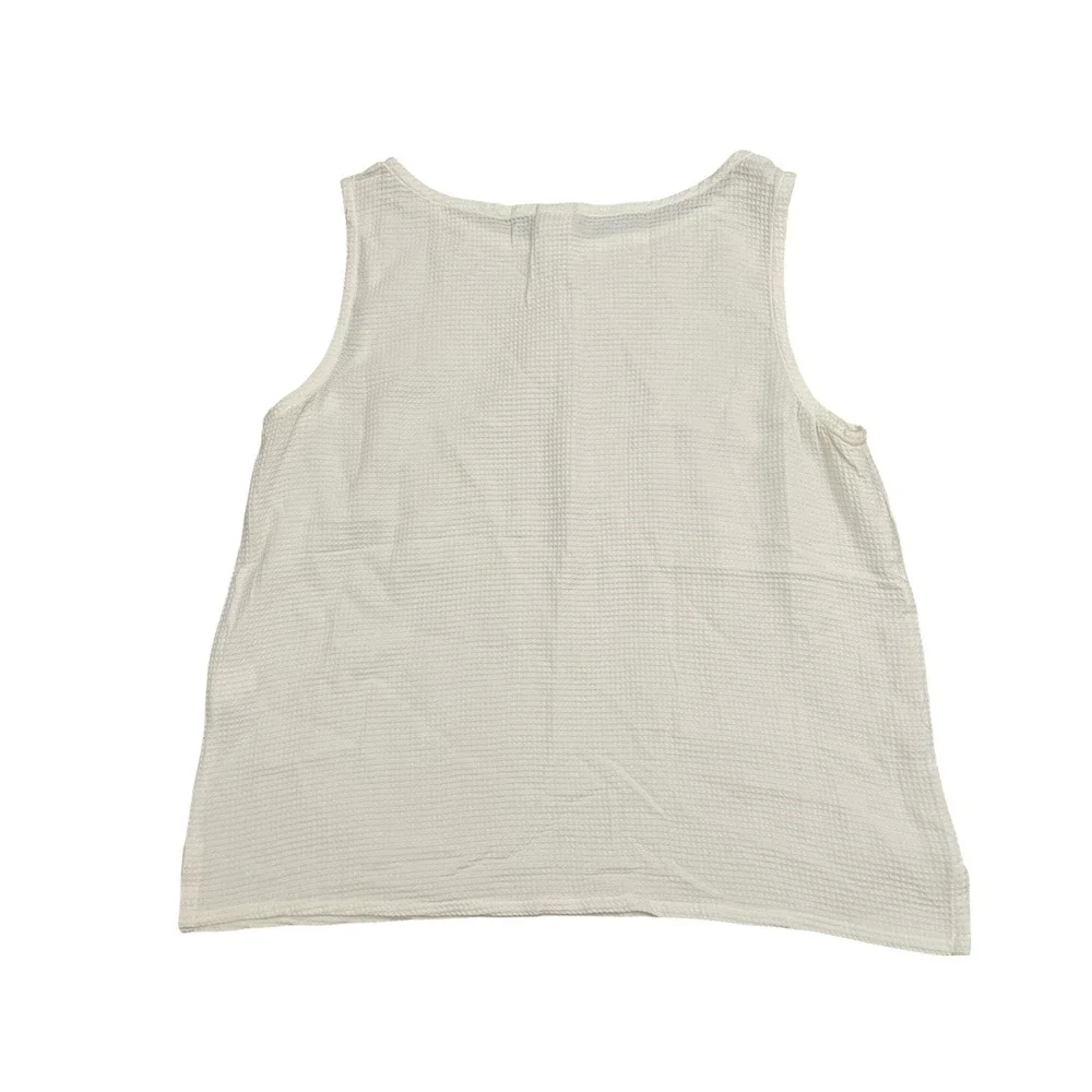 Eileen Fisher Waffle Knit Tank Top Medium White Italian Fabric Made in USA